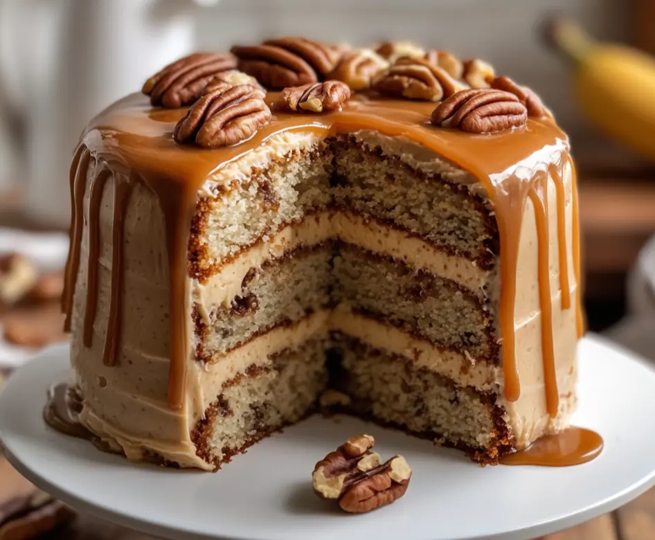 Banana Pecan Caramel Layer Cake